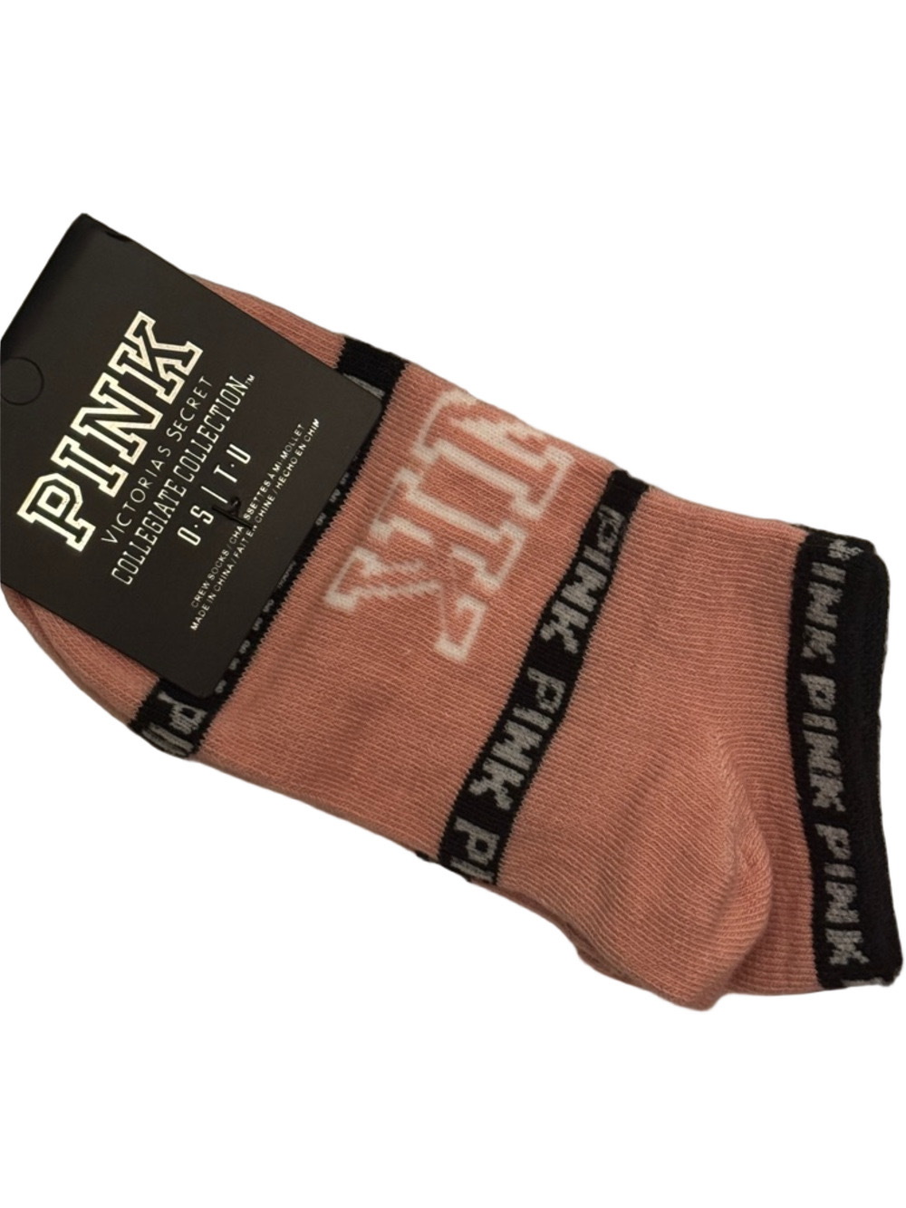 PINK Victoria's Secret Rose Pink Athletic Ankle Socks with Black Trim